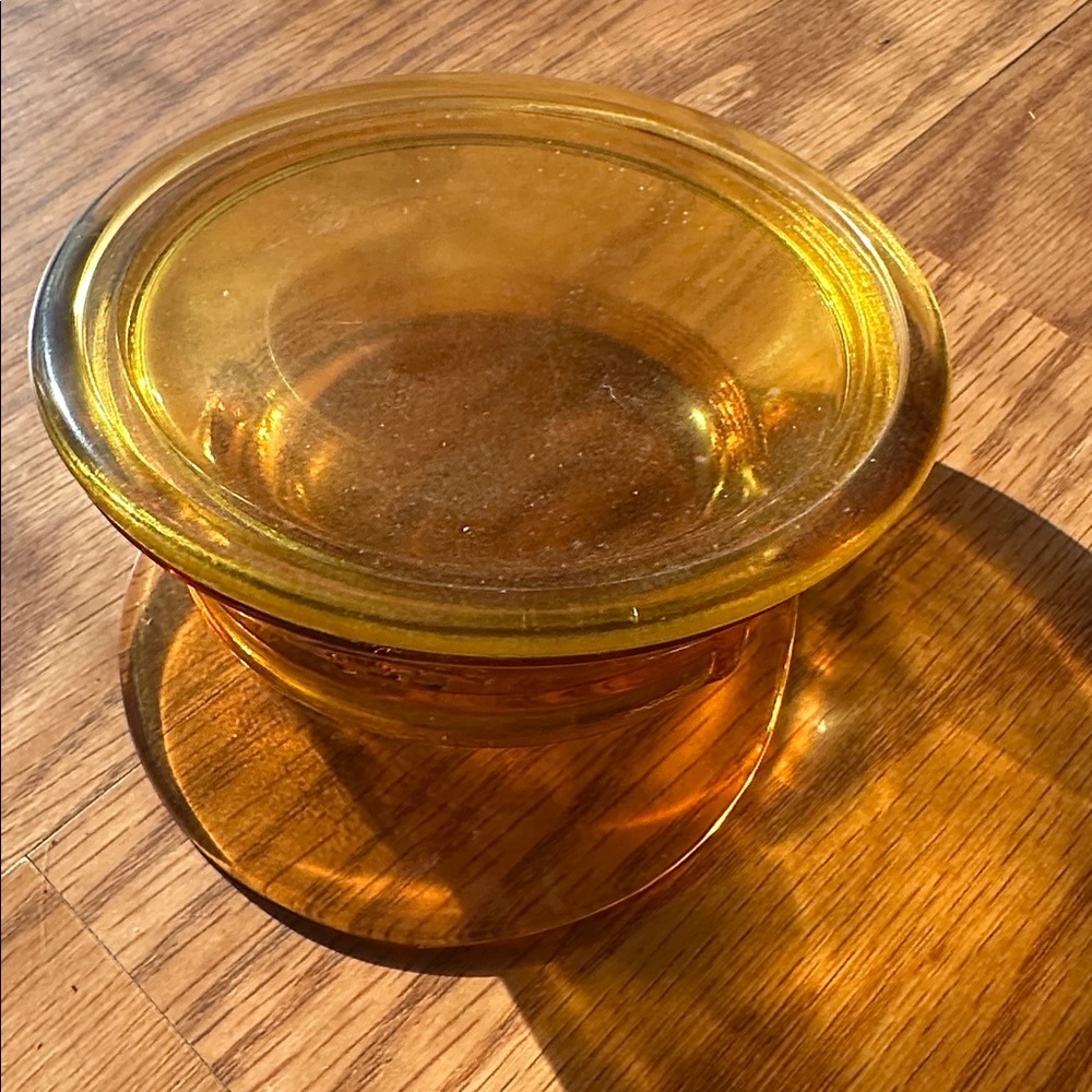1940s Vintage Paden City Glass Amber Glass Military Hat Trinket Box w/Lid